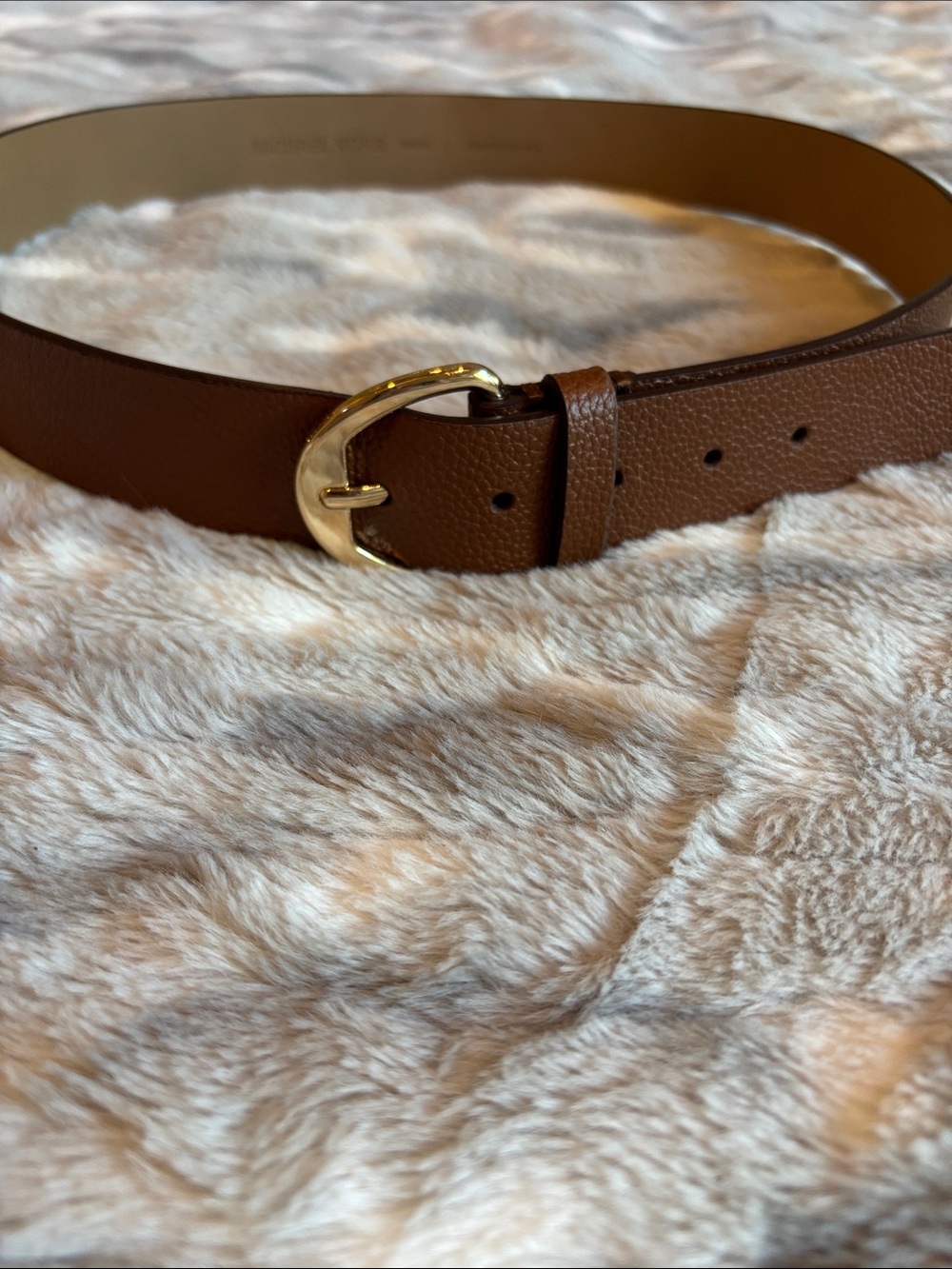Michael Kors Brown Leather Belt with Gold-Tone Buckle